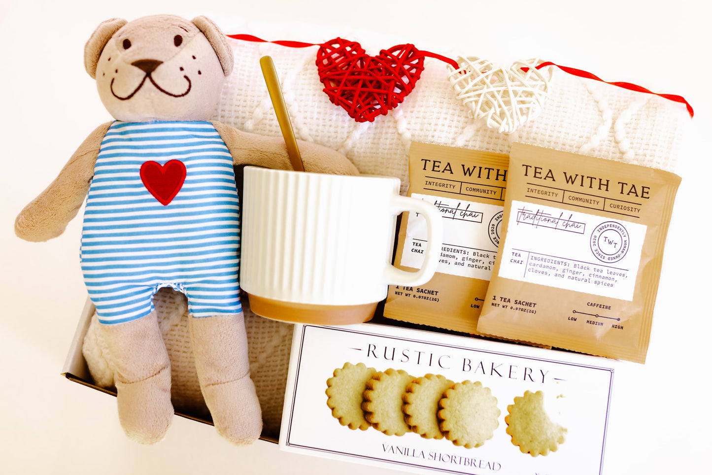 Valentine’s Cozy Tea & Cookies Gift Box with Teddy Bear – Romantic Love-Themed Gift for Her