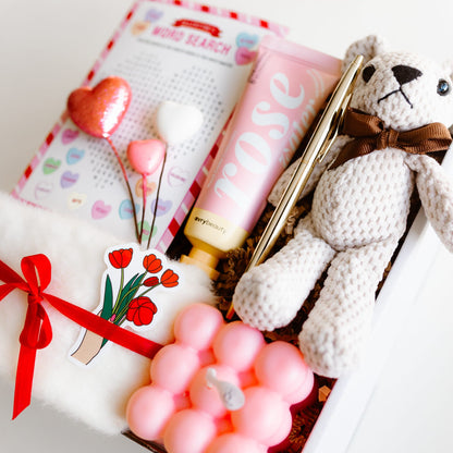 Valentine’s Day Cozy Tea & Teddy Heart Gift Box – Self Care & Sweet Treats for Her