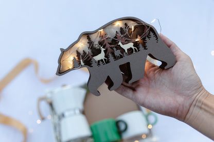 Holiday Coffee Gift Box with Coffee Maker, 2 Mugs & LED Elk/Bear