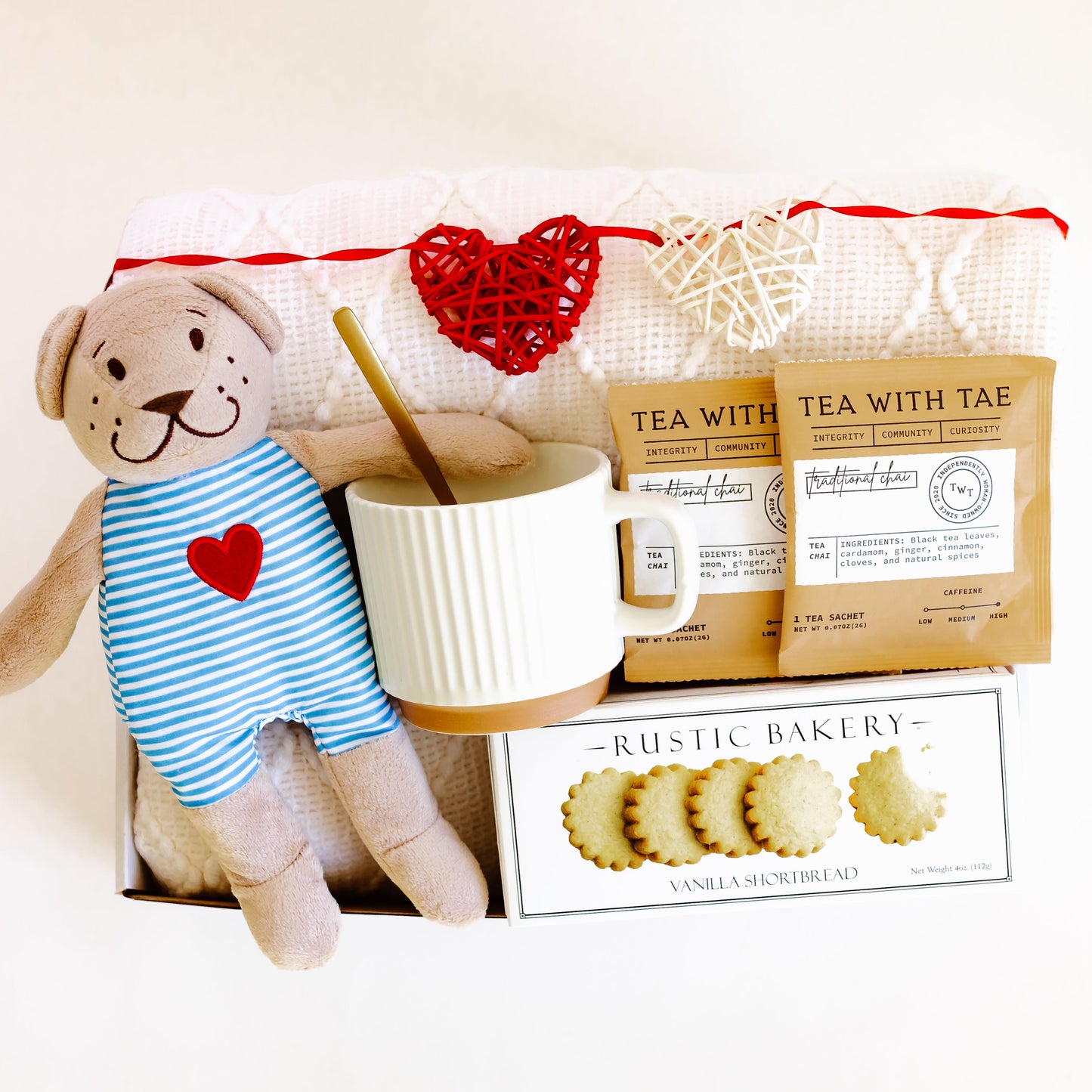 Valentine’s Cozy Tea & Cookies Gift Box with Teddy Bear – Romantic Love-Themed Gift for Her