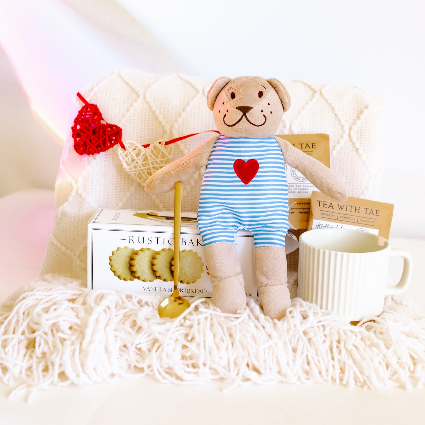 Valentine’s Cozy Tea & Cookies Gift Box with Teddy Bear – Romantic Love-Themed Gift for Her