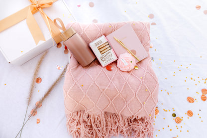 Cozy Gift Box with Knit Blanket, Tumbler, Notebook & Cookies | Relax & Self-Care Set