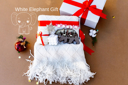 White Elephant Cozy Bear Gift Box – Blanket, Socks, Candle & LED Décor