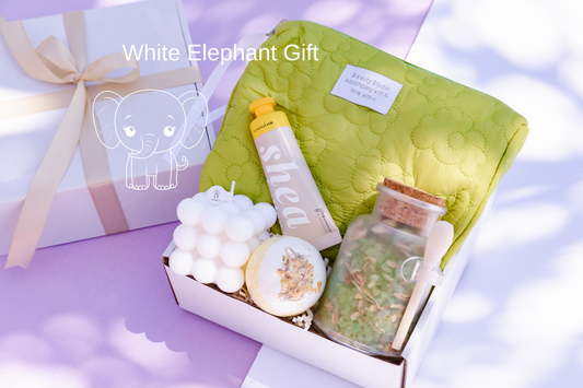 White Elephant Spa Gift Box – Bath Salt, Cube Candle & Hand Cream